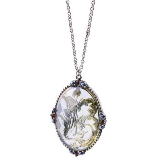 Silver color Color Glass Stone Cool Long Pendant Necklaces Friendship Women Jewelry Clear Pattern Vintage Necklace Women Gifts