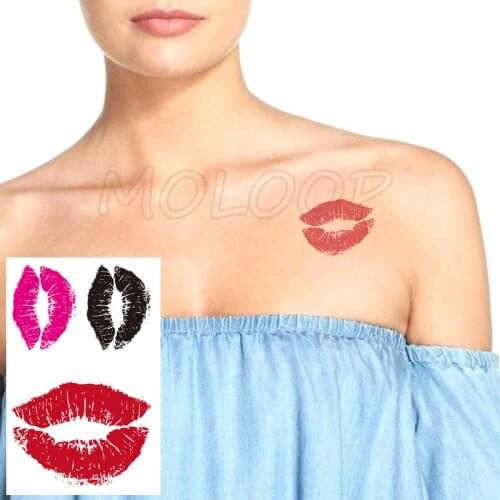 Water Transfer Tattoo Sexy Black Lips Print Lover Tattoo Body Art Waterproof Temporary Fake Flash Tattoo for Man Woman 10.5*6cm