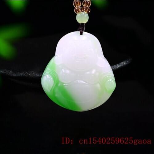 Green Jade Maitreya Pendant Necklace Fashion Jewelry for Jadeite Amulet Carved Natural Women Buddha Chinese Charm Gifts