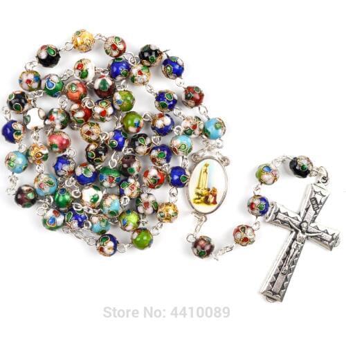 Beautiful Beads Cloisonne Rosary Fatima Center Medals For Pray Women Necklaces