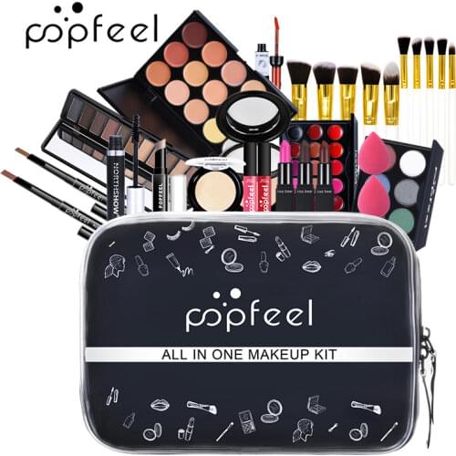 Professional Makeup Set Mascara Cosmetics Kit Eyebrow Pencil Powder Puff Eyeshadow Lipstick Lip gloss Brush With Storage Bag