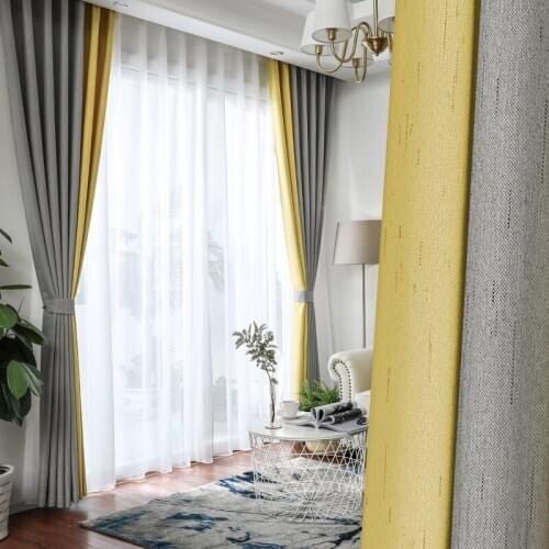 Nordic Simple Modern Coloured Cotton and Hemp Stitching Shading Curtains for Living Dining Room Bedroom Curtains Custom