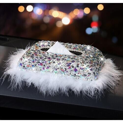 Luxury Multi-functional Tissue Box Cystals Block Car Interior Leather Tissue Holder for Car & Home & Party