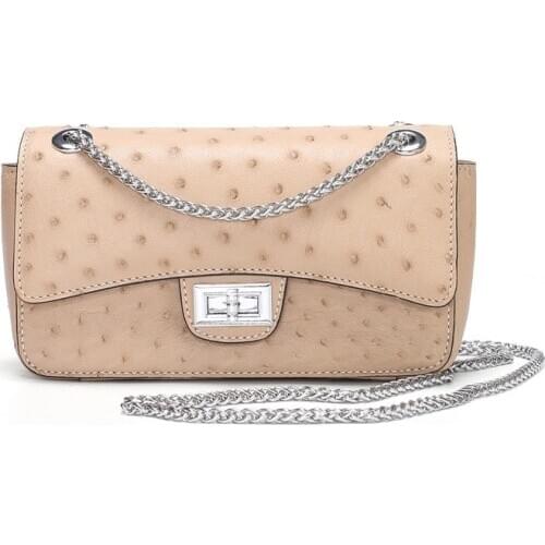 Luxury Ostrich Elegant Ladies Genuine Leather Shoulder Bag Party Small Packing Flap Women Lock Mini Chain Single Crossbody Bags