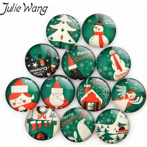 Julie Wang 8-30mm Glass Christmas Cabochons Santa Claus Snowflake Deer Random Mixed Demo Fat Back Jewelry Making Accessory