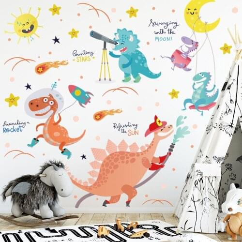 DIY Cartoon Dinosaur Wall Stickers Cute Animal Self-Adhesive Waterproof Kindergarten Classroom Decoration Fire Star Dragon