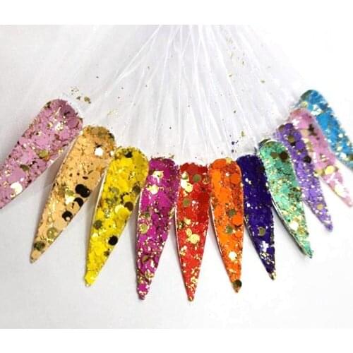 1+2+3mm Hexagon&Circle&Gold Irregular Nail Glitter Flakes Royal-Yellow/Candy Pink Mixed PET Sequin 50g/Bag Nail ART Glitter MD70