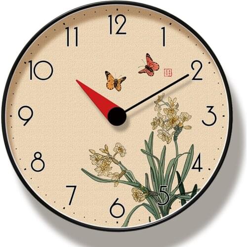 Chinese Element Glass Clock Household Mute Living Room Bedroom Modern Decorative Wall Watch Quartz Round Clocks