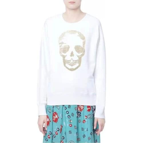 2021 Spring Autumn O-Neck Sweatshirt Bronzing Skull Print Casual Long Sleeve Pullover Tops for Men and Women