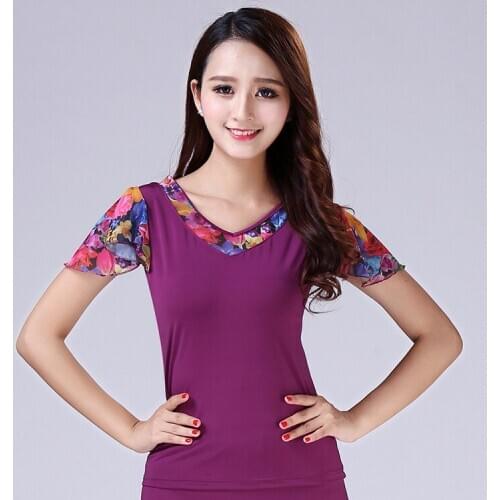 Dance Practice Jacket Modern Dance Blouse Girls Waltz Trumpet Short Sleeve Suit Square Dance Performance Printed Jacket D-0027