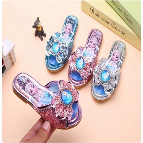 Disney Frozen Anna Elsa Girls Summer Children Lovely Soft Bottom Outdoor Slippers Cartoon Princess Flat Kids Non-slip Hole Shoes