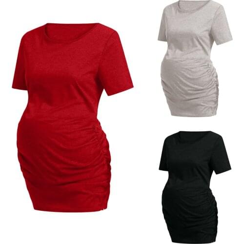 2021 Womens maternity Tops Ruched Pregnancy Clothing Blouse Casual Solid pregnant Short Sleeve Wrap Top maternity clothes