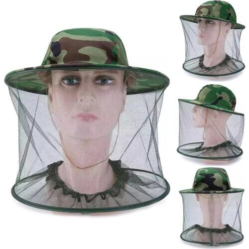 Unisex Camo Mosquito Bee Proof Net Mesh Head Face Protection Cap Fishing Hunting Hat Bee-proof Hat Jungle Hat Fishing Equipment