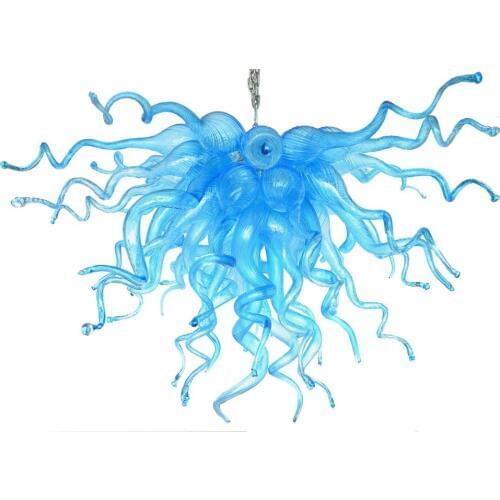 Murano Glass Aqua Turquoise Blue High Hanging led Bulbs 100% Hand Blown Glass Chandelier light Fixture