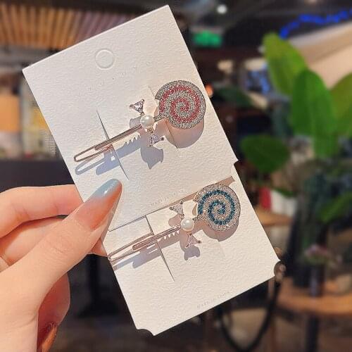 Korean Elegant Hairpins for Women Lollipop Rhinestone Bangs Clip Girls Delicate Headwear Jewelry Female Lovely Cute Hair Claws