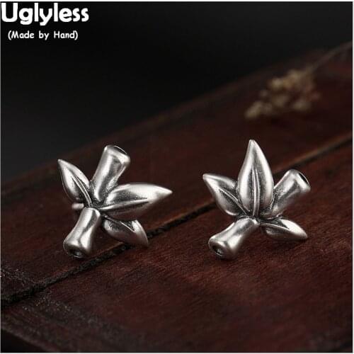 Uglyless Real 925 Sterling Silver Handmade Bamboo Stud Earrings Women Fine Jewelry Vintage Designer China Ethnic Brincos Bijoux