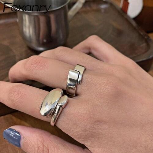 Foxanry Minimalist 925 Sterling Silver Rings for Women New Fashion Creative Patchwork Geometric Birthday Party Jewelry Gifts