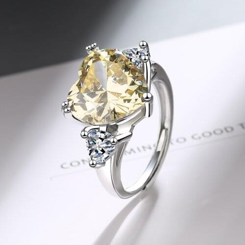 Fanqieliu High Quality Yellow Crystal 925 Sterling Silver Ring For Girl Charming Heat Adjustable Wedding Bands Women FQL21336