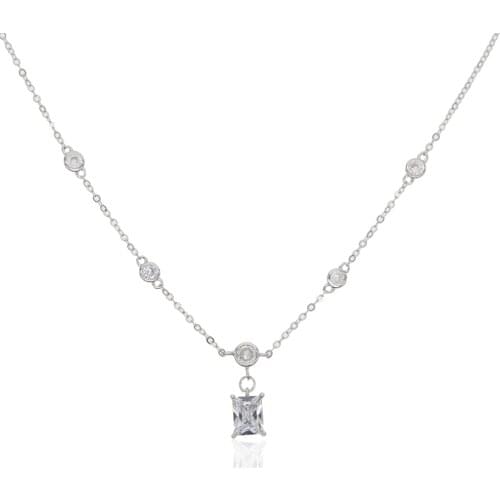 Square cubic zirconia cz elegant Necklace 925 silver Austrian Crystal Bead Necklace Sweater Chain Necklaces Pendants For Women