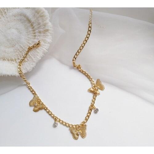 2020 Fashion Summer New Hollow Butterfly Pendant Necklace Japanese and Korean Gold Color Metal Texture Clavicle Chain Choker