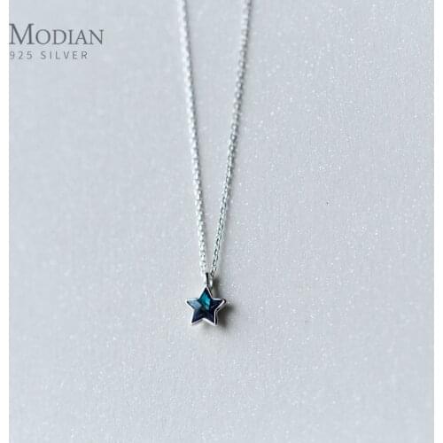 Modian New 925 Sterling Silver Retro Mini Blue Star Charms Pendant Necklace Fit Women Adjustable Necklace Original Fine Jewelry