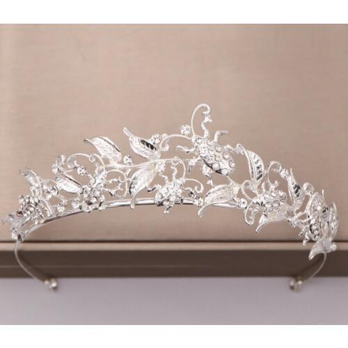 Trendy Silver Hair Jewelry Crystal Rhinesyone Crowns Flower Leaf Pattern Tiaras Diadem Women Bridal Wedding Hair Accessories