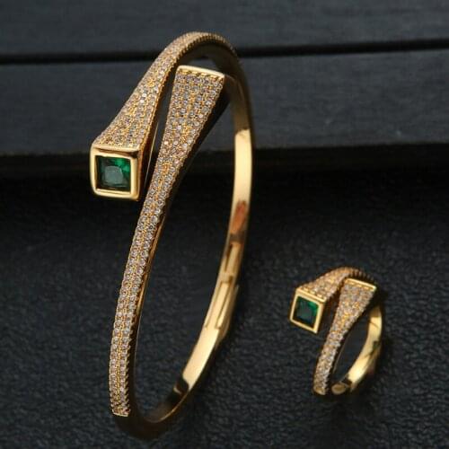 Zlxgirl Luxury Classic pave cubic zircon bangle ring wedding jewelry sets womens party love bangle anel sets free shipping