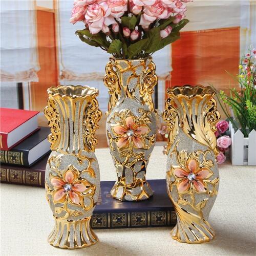 1 PC Fashion Gold Plated Ceramic Vase Vintage Flower Tabletop Vases for Home Wedding Decor accessories