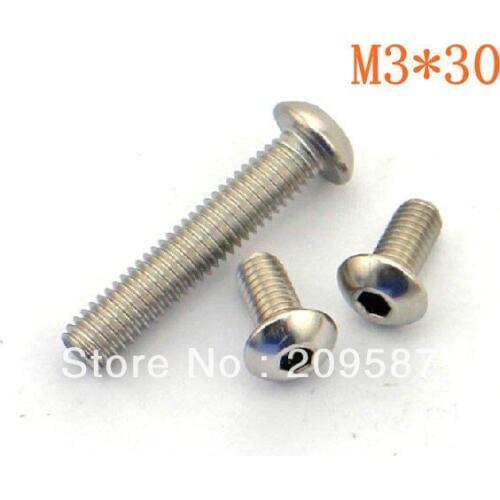 100pcs Metric Thread M3* 30mm Stainless Steel inside Round Hexagon Bolts Screws