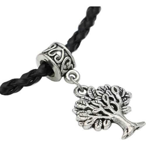 15pcs Antique Silver Plated Tree of Life Charms Beads Dangle for Jewelry Making European Bracelet Accessories DIY 5mm