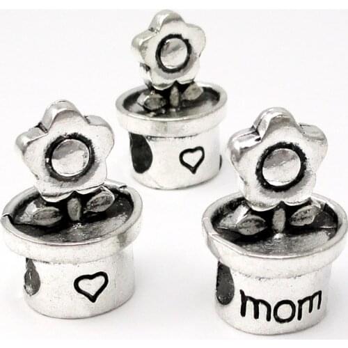 20pcs-Antique Silver Mom Beads Perfect for European Style Bracelets, Flower Beads 20x13mm