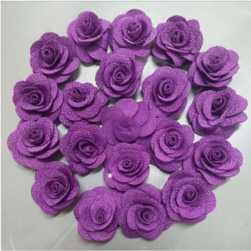 New 200Pieces/Bag Purple Rose Handmade 3.5cm Fabric Rose Cotton Cloth Flowers Hand DIY Wedding Bouquet Flower Hair Accessories