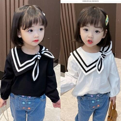 2021 Girls Baby Spring Autumn Cotton Shirts Sweaters Fashion Girl Kids Bowtie Princess Tops Children Clothes