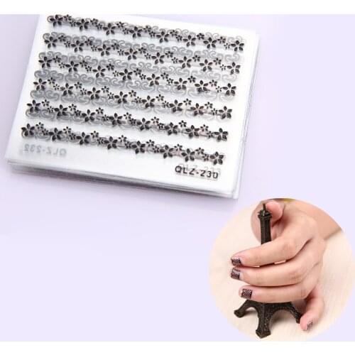 Cute R1B1 30pcs 3D Lace Nail Art Stickers Flower Manicure Nail Decals Tips Black