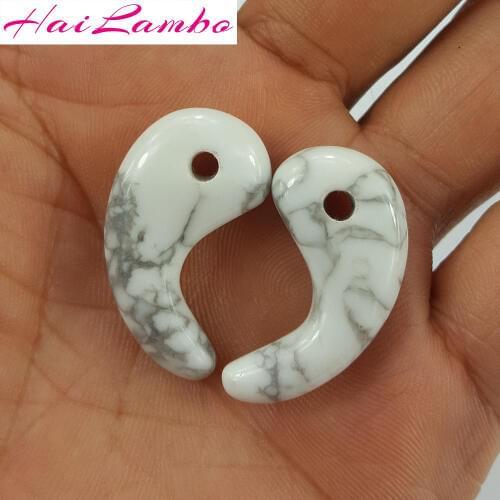5pcs HaiLambo Charms Howlite Stone Carved Magatama Pendant Comma Bead Classic Lucky Jewelry Amulet Pendant Bead for Gift GY13