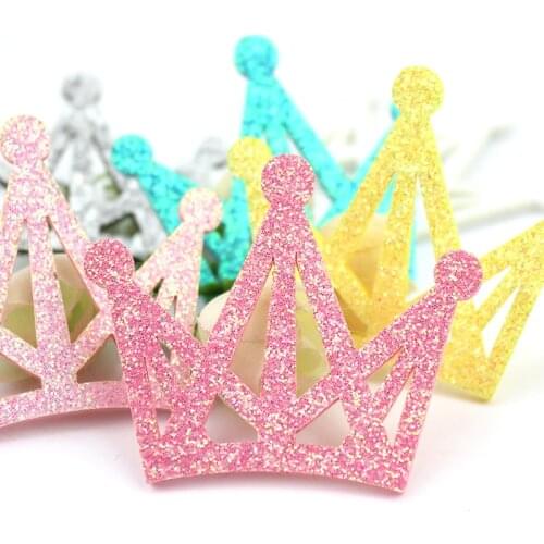 24Pcs 5.5*6.5cm Large Glitters Crown Appliques For Kids Headwear Hairpin Shiny Crafts Decoration Accessories