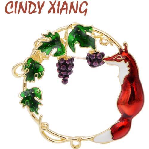 CINDY XIANG Red Fox Brooches Grapes Enamel Pin Women And Men Unisex Brooch Animal Design Jewelry Winter Coat Accessories Gift