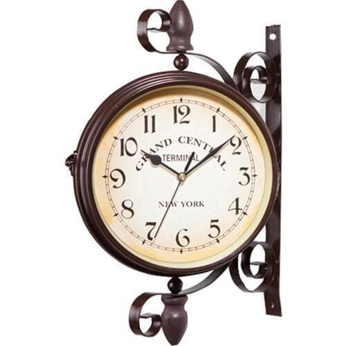HOT-New Watch Clock Wall Clock European Retro Style Innovative Fashion Double-Sided Modern Design Industrial Age Style Room Art