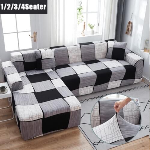 Black-white Plaid Stretch Elastic Sofa Cover Detachable Wrapped Slipcover Sofa Covers for Living Room L-shaped Couch of Sofa
