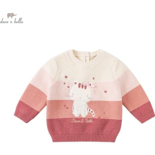 DBS19078 dave bella winter cute baby girls Christmas cartoon striped knitted sweater kids girl fashion toddler boutique tops