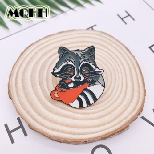 Cartoon Animal Cat Dog Wolf Cup Enamel Brooch Alloy Badge Denim Clothes Bag Pins Cute Punk Jewelry Accessories Gifts For Friends