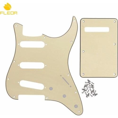 FLEOR Set of Cream 3Ply Guitar Pickguard Scratch Plate SSS & Back Plate Tremolo Cover & Screws