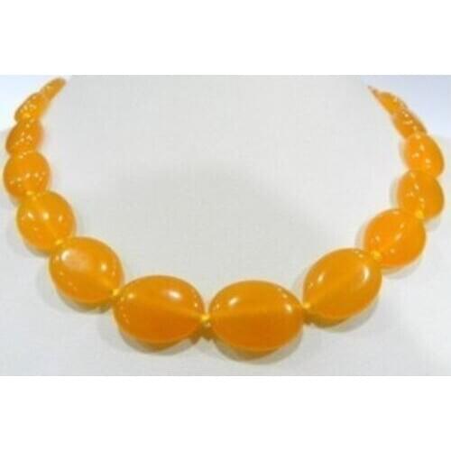 Hot sale~Charming! 13X18MM Yellow Jades Oval Necklace 18" AA