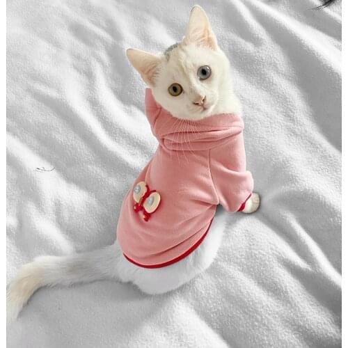 Pink Butterfly Hoodie for Cats, Cat Clothes, Cat