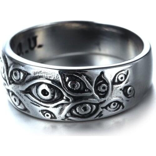 FFLACELL Fashion Vintage Punk Men Carved Eye Pattern Jewelry Hip Hop Rock For men And Women Metal Party Ring Accessories