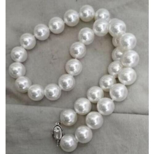 Fashion jewelry Free Shipping noble jewelry top 12-13 mm real natural round south sea white pearl necklace 18 inch silverDIY wo