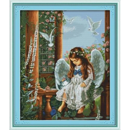 Love Angel Pattern Printed Canvas Fabric DMC 14CT Counted Cross Stitch Kit Cross-stitch Embroidery Needlework Set Threads Crafts
