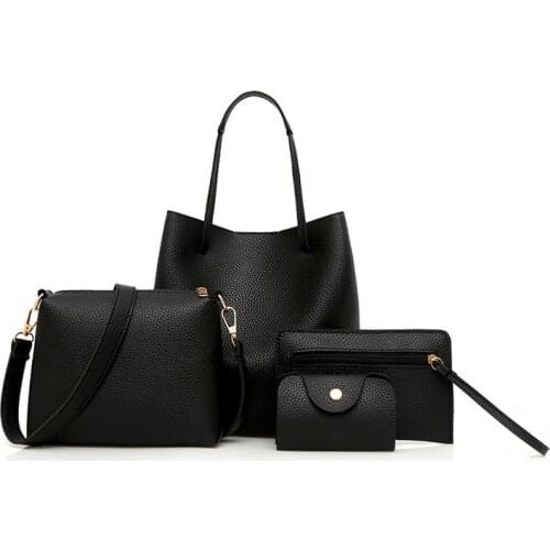 4pcs Fashion Womens Handbag Set PU Leather Ladies Purse Solid Color Shoulder Messenger Bag Wallet Pouch Bags For women