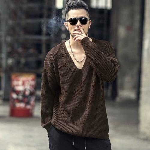 Autumn winter mens Pullover thick needle deep V-neck loose sweater oversize Pullover Sweater j6001