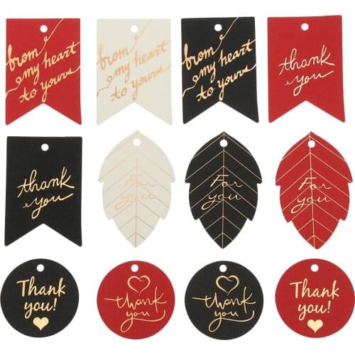 50PCS Thank You Gold Stamping Paper Gift Tags Black Red White Hang Label DIY Handmade Birthday Wedding Party Favor Supplies